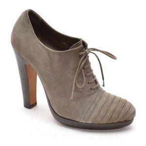 Rocco P. Taupe Suede Lace Up High Heeled Booties 38.5